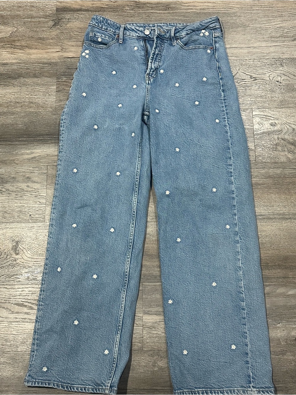 Old Navy Light Blue Straight Leg Jeans with White Daisy Details